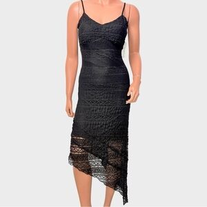 No Comment Black Lace Mesh Slip Dress Asymmetrical Hem Y2K Whimsigoth M NWT